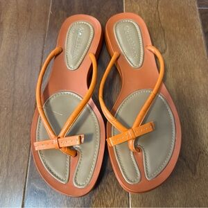 Cole Haan Women's Flip Flops Sandals Orange  Tan Bow Detail Size 8